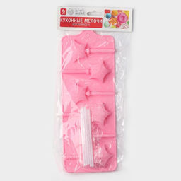 Форма для леденцов новогодняя Доляна Звездочёт, силикон, 9.5?24?1 см, 6 ячеек (4.2?3.8 см), с палочками, МИКС