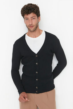TRENDYOL MAN Antrasit Slim Fit Pamuklu Dar Kal?p V Yaka Dugmeli Fitilli Orgu H?rka TMNAW21HI0100