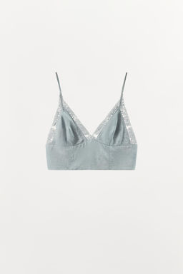 TOP CROP JACQUARD ENCAJE / Gris / Azul