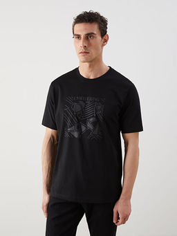 Bisiklet Yaka Bask?l? Penye Erkek Ti??rt