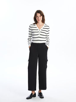 V Yaka ?izgili Uzun Kollu Kad?n Triko Kazak