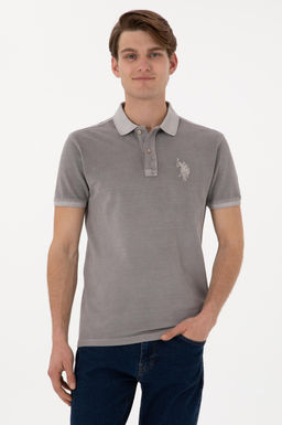 Erkek Slim Fit Polo Yaka Koyu Gri Basic Ti__rt Sepette S_rpriz _ndirim