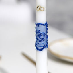 Набор свечей «Кружевной с бантиком», синий: домашний очаг 6.8×15 см, родительские 1.8×17.5 см