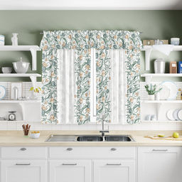 Шторы для кухни с ламбрекеном, 3шт: 110х160см - 2шт "Виши", ламбрекен 326х34см, на шторной ленте, рогожка, хлопок "Премиум" 186г/м2, упаковка классическая 28х41см, "Домашняя мода" (Россия)