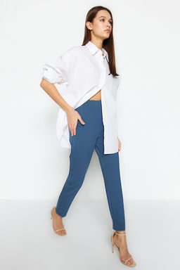 Indigo Cigarette Kal?p Pensli Yuksek Bel Bilek Boy Dokuma Kumas Pantolon TWOSS20PL0515