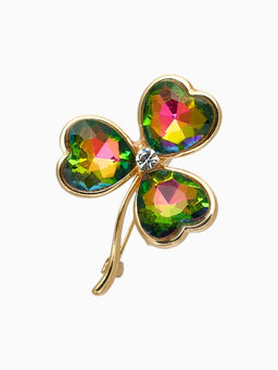 Брошь «Трехлистный клевер», разноцветный в золоте