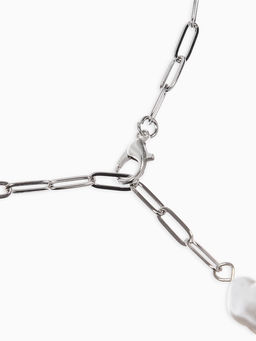 Цена за 2 шт. Цепь с бусиной "Жемчужина", вытянутое звено, цвет белый в серебре