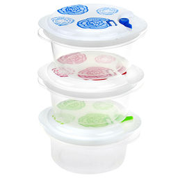 Контейнер пластмассовый Розы 0,35л - д11см h5,5см, набор 3шт, с пароотводом, для хранения в холодильнике, цвета микс (Китай)