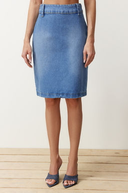 TRENDYOLMILLA Mavi Y?rtmacl? Midi Denim Etek TWOSS24ET00189  фото 4