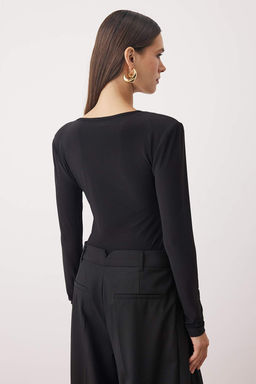 Siyah Duz V Yaka Uzun Orme Sandy Body TPRAW26BD00021 - Trendyolmilla фото 4