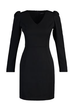 Siyah V Yaka Dokuma Elbise TWOAW23EL00352