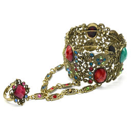 Браслет-слейв с цирконами и муранским стеклом цв.ассорти