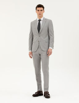 Gri Ex. Slim Fit %100 Y_n _izgili Tak_m Elbise
