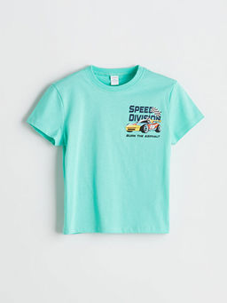 Bisiklet Yaka Bask?l? Erkek ?ocuk Ti??rt