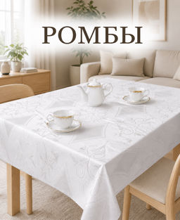 Скатерть арт. 11234/1/PB/165, РОМБЫ, цвет белый, тефлоновая пропитка, ГОТОВАЯ СКАТЕРТЬ: высота 1,5 м ширина 2,5 м
