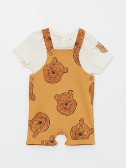 Kare Yaka Winnie the Pooh Bask?l? Erkek Bebek Salopet ve Ti??rt 2li