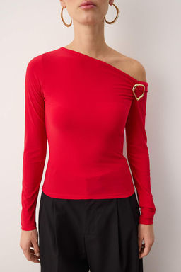 Siyah Fitted/Vucuda oturan Aksesuar Detayl? Asimetrik Yaka Esnek Orme Bluz TWOAW26BZ00075 - Trendyolmilla фото 25