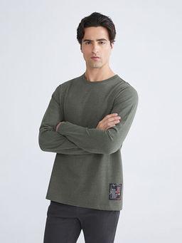 Bisiklet Yaka Uzun Kollu Bask?l? Erkek Ti??rt