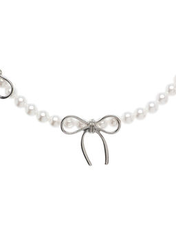 Колье «Бантик» с жемчугом, белое в серебре
