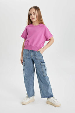 Широкие джинсовые брюки карго для девочек - Defacto фото 3