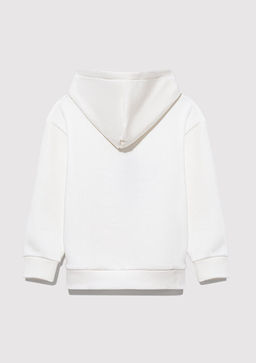 Kapusonlu Bask?l? Beyaz Sweatshirt - Mavi фото 4