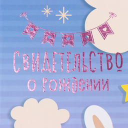 Свидетельство о рождении Кролик тиснение, облака А5 - Дарим Красиво фото 2