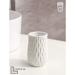 Набор аксессуаров для ванной комнаты Доляна Течение, 4 предмета, дозатор 350 мл, мыльница, два стакана 300 мл, белый  фото 5