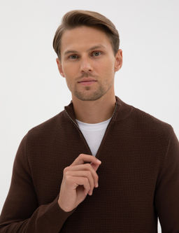 Kahverengi Slim Fit Dik Yaka Fermuarl_ Triko Kazak - Pierre cardin фото 2