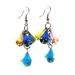 Серьги длинные висячие Колокольчики с цирконами цв.ассорти, 8,3г