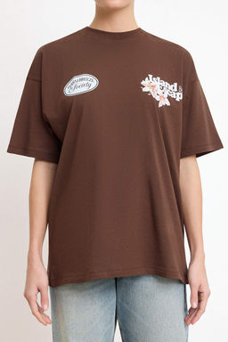 TRENDYOLMILLA Antrasit %100 Pamuk S?rt ve On Bask?l? Oversize/Genis Kesim Orme T-Shirt TWOSS24TS00183  фото 34