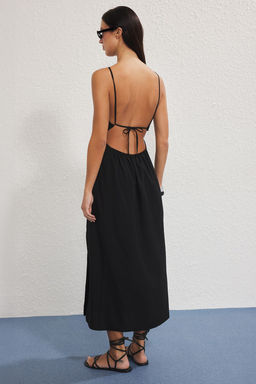 Trendyolmilla Siyah Dokuma Baglama Detayl? Plaj Elbise TBESS25EL00137  фото 4