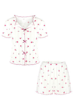 Trendyolmilla Beyaz %100 Pamuklu Cicekli Kurdele/Fiyonklu Fitilli Orme Pijama Tak?m? THMSS25PT00434 фото 6