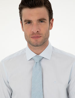 Голубая классическая хлопковая рубашка приталенного кроя - Cacharel фото 2