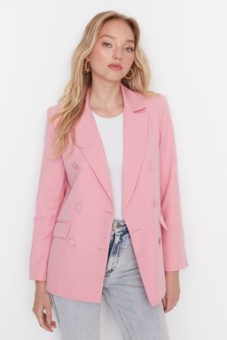 Pembe Regular Astarl? Dokuma Blazer Ceket TWOSS21CE0137