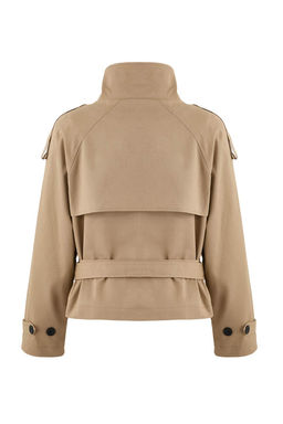 Bej Regular Dik Yaka Kemerli K?sa Trenckot TWOSS26TR00004 - Trendyolmilla фото 2