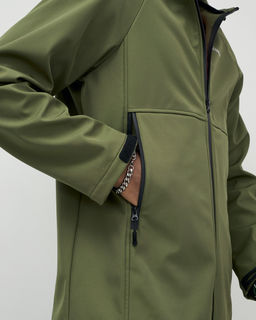 Ветровка спортивная мужская с капюшоном softshell цвета хаки 9563Kh