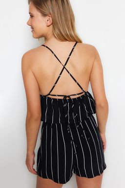 Siyah Cizgili S?rt Baglama Detayl? Ip Ask?l? Viskon Sortlu Dokuma Pijama Tak?m? THMSS23PT00053 - Trendyolmilla фото 7