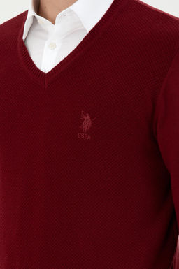Мужской бордово-красный базовый свитер - U.s. polo assn фото 7