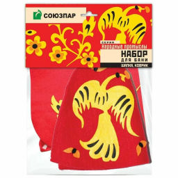 СОЮЗПАР набор для бани (шапка, рукавица, коврик) Народные промыслы (Хохлома)