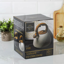 Чайник Magistro Heat, 3 л, ТРС, ручка soft-touch, со свистком, индукция, нержавеющая сталь, чёрный