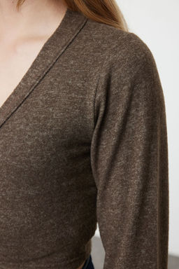 Trendyolmilla Kahverengi Yumos Baglama Detayl? Uzun Kollu Orme Bluz TWOAW25BZ00020  фото 11