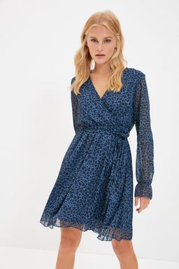 Cok Renkli Kusakl? Kruvaze Leopar Desenli Mini Dokuma Elbise TWOSS20EL0626