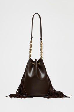CYLINDRICAL BUCKET BAG WITH FRINGING - Zara фото 4