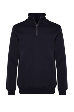 Lacivert Regular/Normal Kesim Dik Yaka Fermuarl? Pamuklu Basic Ici Polarl? Sweatshirt TMNAW24SW00041