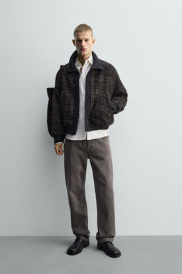 CONTRAST COLLAR RIBBED JACKET