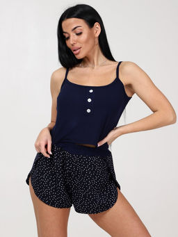 658 ЖЕНСКАЯ ПИЖАМА (шорты) (Тёмно-синий горох) - А-дина фото 3