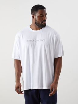 B?y?k Beden Bisiklet Yaka Bask?l? Penye Erkek Ti??rt