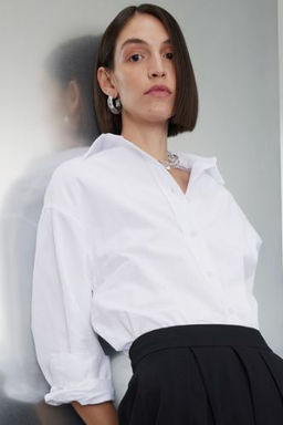 Oversize Genis Kal?p Basic Duz Oxford Uzun Kollu Gomlek