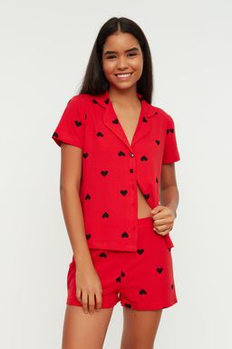 Trendyolmilla Ekru-Cok Renkli %100 Pamuklu Kalpli Sortlu Orme Pijama Tak?m? THMSS21PT0756 фото 16