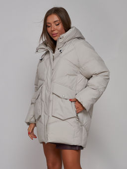 Зимняя женская куртка модная с капюшоном светло-серого цвета 52310SS - Holdluck фото 10